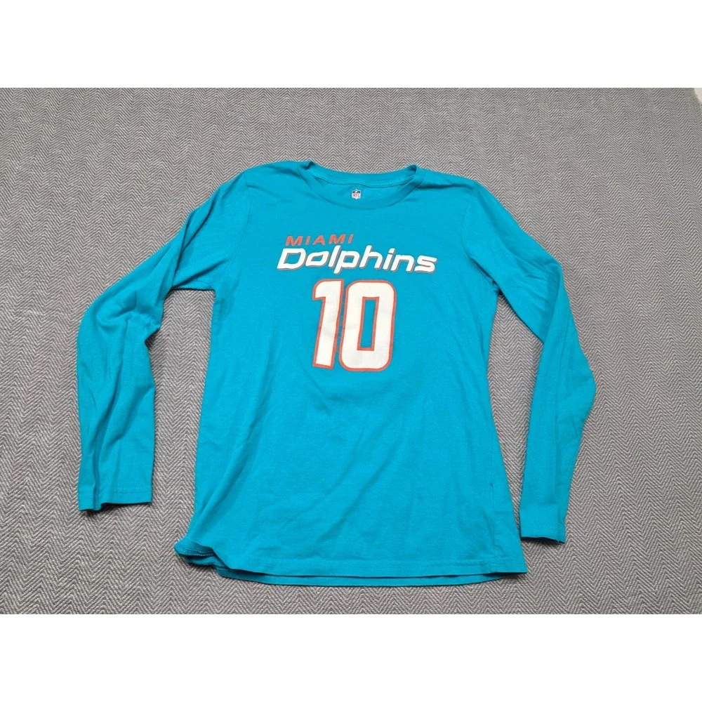 NFL Miami Dolphins Tyreek Hill 10 Youth Large 14/16 Long Sleeve Shirt‎ Aqua Teal